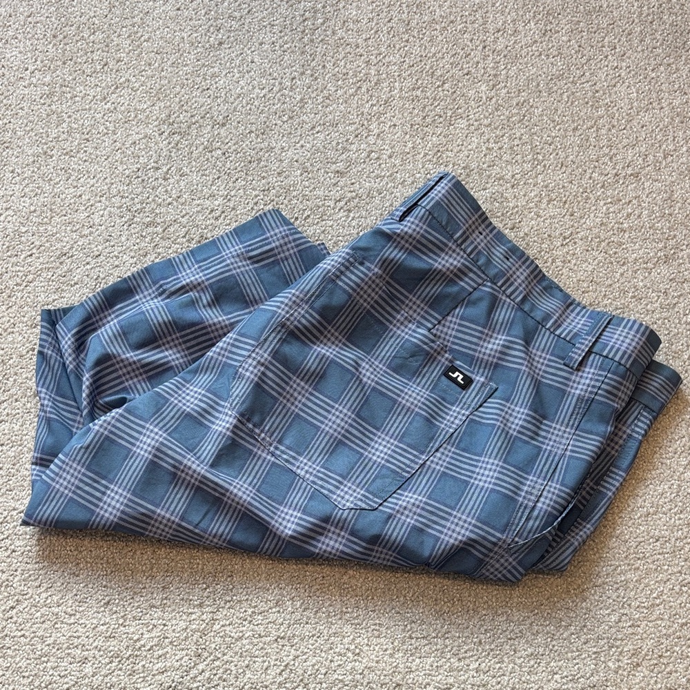 J.Lindeberg Blue and White Plaid Shorts